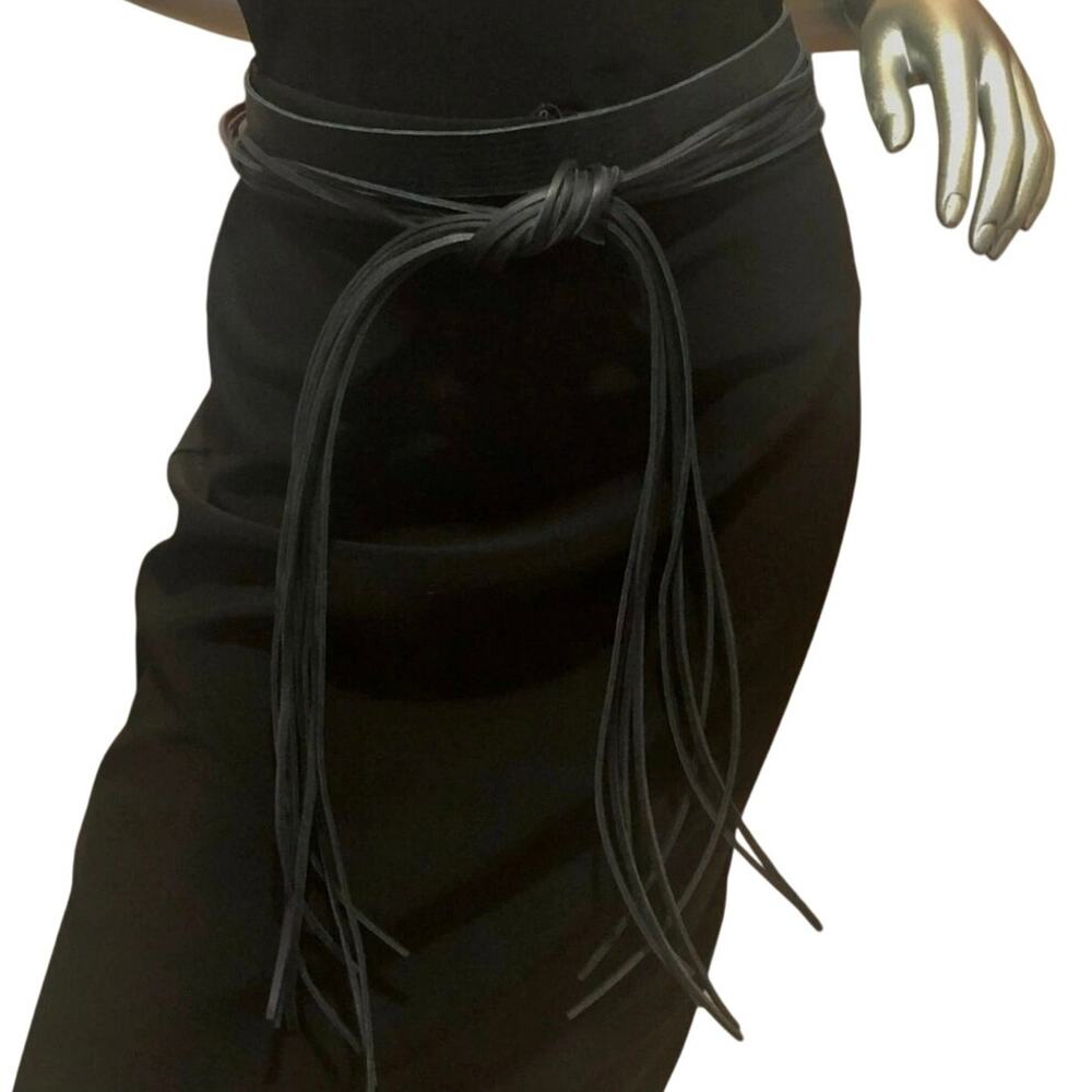 Ada Collection NWT Leather Fringe Wrap Belt Black Sz S Western Boho MSRP $115